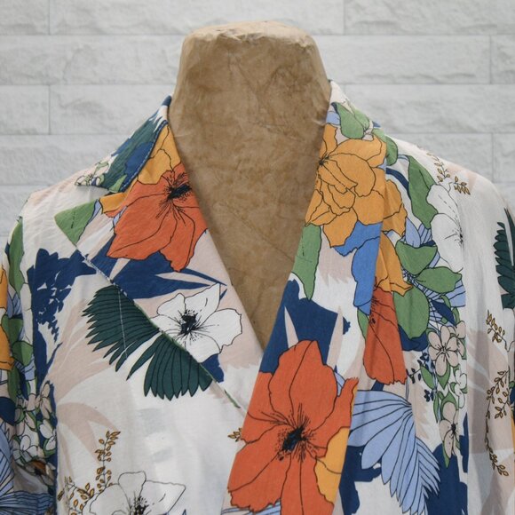 Shacket Wrap Shirt Jacket Floral Asymmetrical Unique Tropical Blue 2XL - Picture 2 of 14